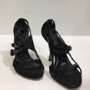 Women’s Christian Dior Elegant Black Suede/Patent Leather Strappy Heels 37.5